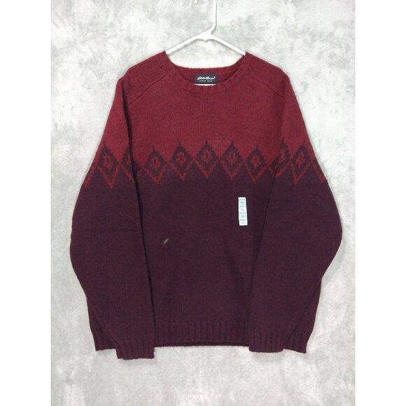 Eddie Bauer Sweater Mens XXL 2XL Red Lambswool Fair Isle Pullover Crew Neck - Picture 1 of 7